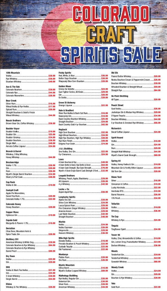 Drink local this weekend with Wyatt's "Colorado Spirits Sale": wyattswetgoods.com/weekly-ad/