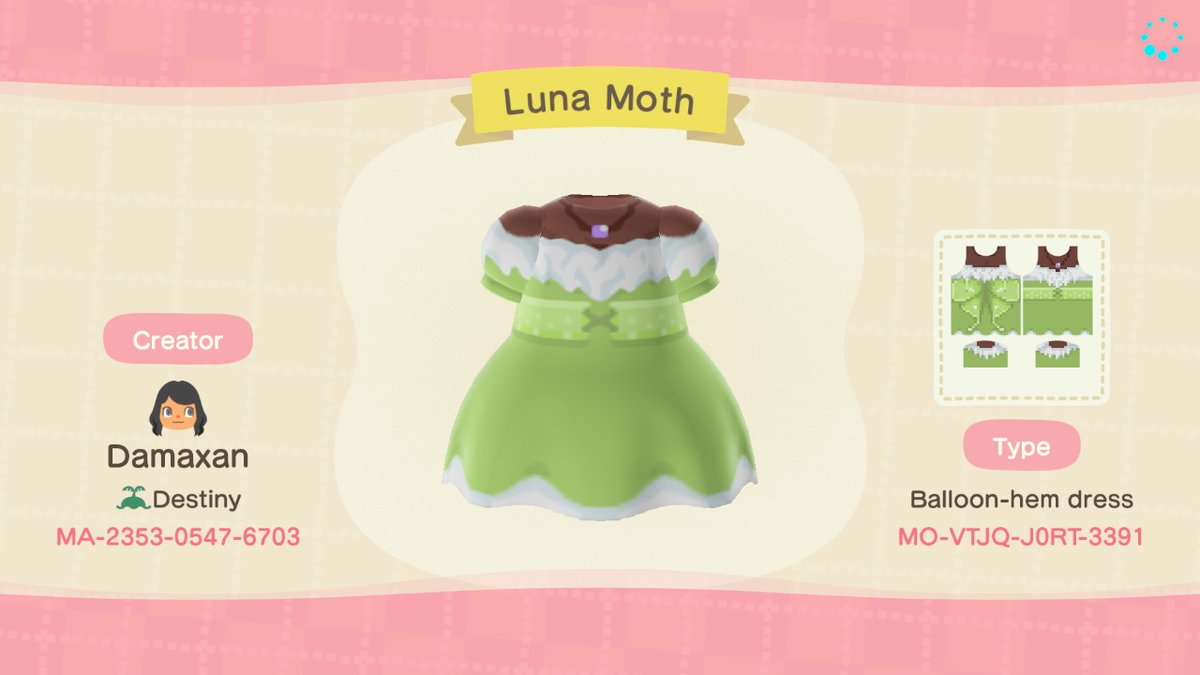 DamaxanACNH's tweet photo. ALL SKINTONES AVAIL! Luna moth dress with wings #AnimalCrossing #ACNH #acnhdesigns #acnhdesign https://t.co/8K3bA2Xw4V