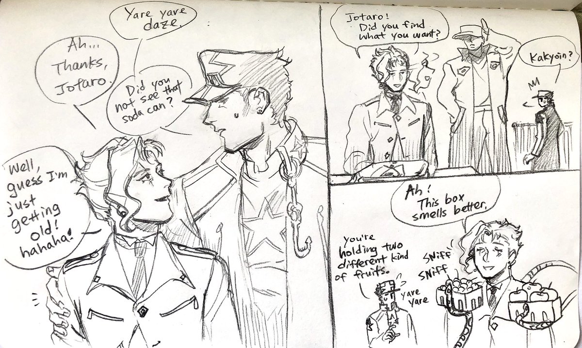 #Jotakak #承花 in part 6
So... you know sometimes the injury you got when you were young might affect you when you grow older?
?Kakyoin's bad eyesights.
➡️read from left to right.