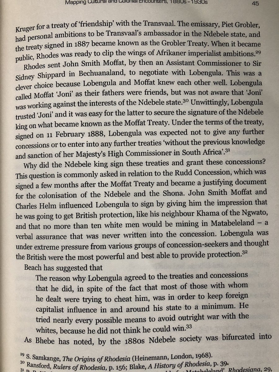 They came to possess the land through a colonial transferral of land into regimes of private property. Leaders like Lobungela, for example, signed manipulative and coerced treaties and concessions in an attempt to avoid war with whites he knew he couldn’t win.