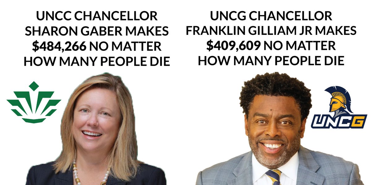 A major justification for  @UNC_System not going full-remote is "we're poor "Y'all have sent tuition skyrocketing in the past 20 years and continuously sought to privatize a public entity. Spare us. @ChancellorGaber makes >$484k. @UNCGChancellor makes >$409k.