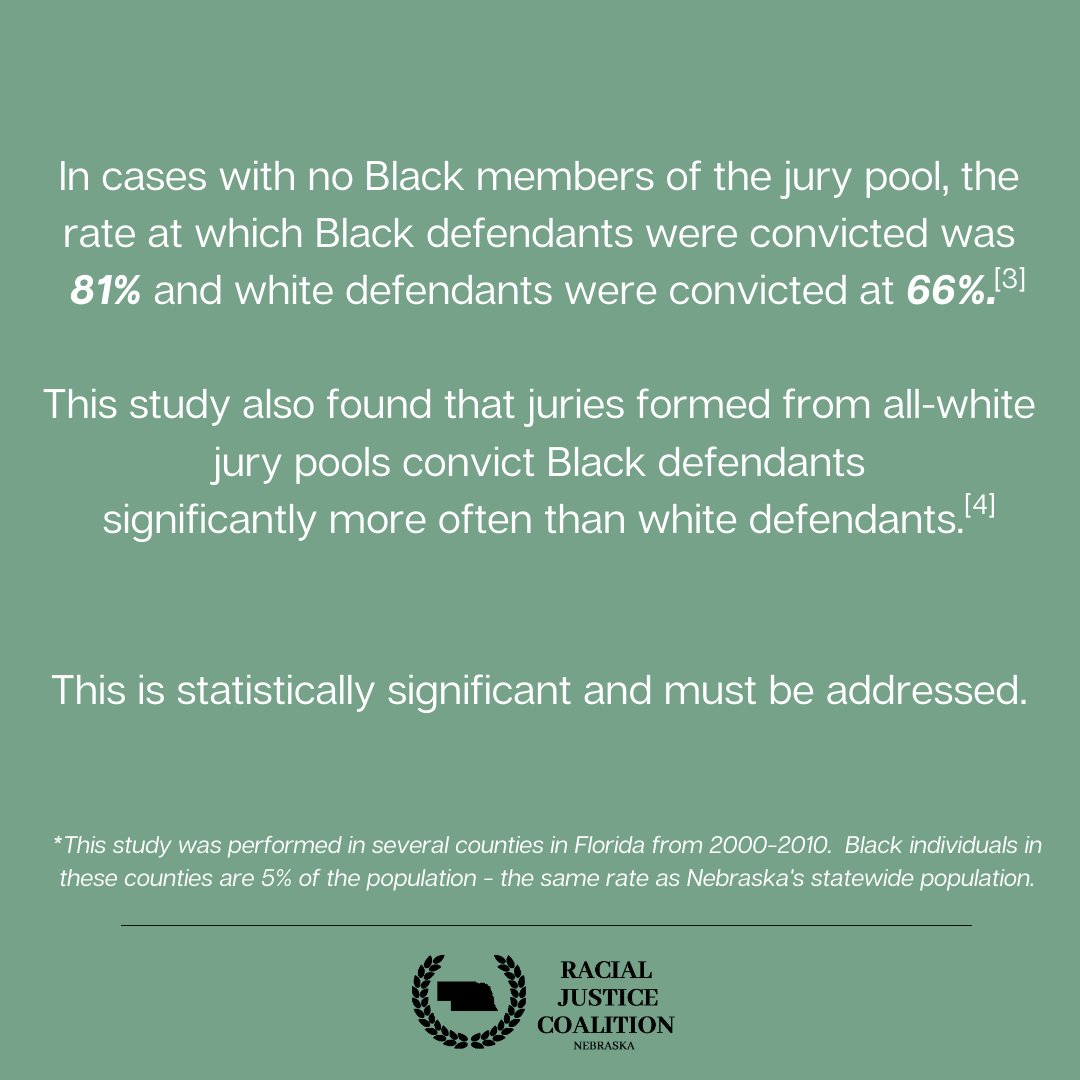 Currently, Nebraska lacks a clear view and comprehensive data as to how we can ensure justice for all. Our coalition will be conducting statistical studies on how bias creates racial disparity in our criminal justice system. Follow for updates on our findings. (3/3)