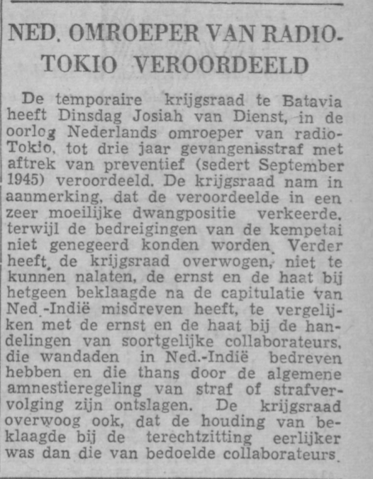 Shifting my attention to this individual: Interestingly, this 1948 article in the Nieuwe Schiedamse Courant notes that one reason he only got 3 years of jail, was that he was supposedly under threat from the Japanese military police.  https://schiedam.courant.nu/issue/NSC/1948-05-26/edition/null/page/1?query=