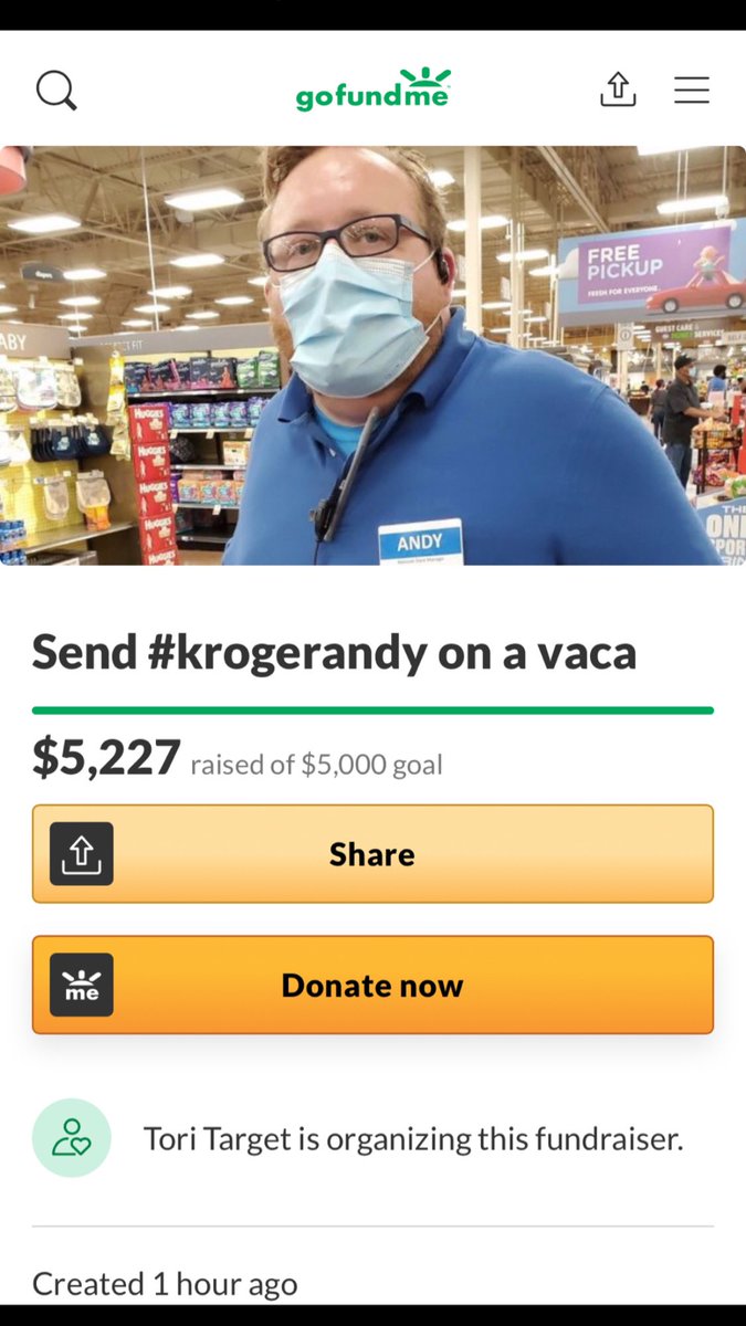 No big deal but WE RAISED OVER $5000 IN 90 MINUTES! Speaking from experience I can say we definitely made up for any embarrassment in just our support alone...but a sweet vaca will make it even better. Working on finding  #KrogerAndy  #Kroger  #andy  #targettori