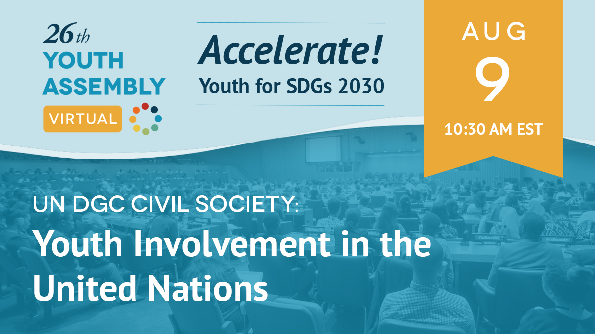YouthAssembly's tweet photo. .@UNDGC_CSO and @theYouthReps joins #YA26Virtual delegates tomorrow to discuss the pathways they can take to contribute to the work of the @UN and share advice for those interested in getting involved w/ the UN @salonetitihawa @smalimustafa @iamJoshuaAlade #UNwithCivilSociety https://t.co/yovTeYJRr3
