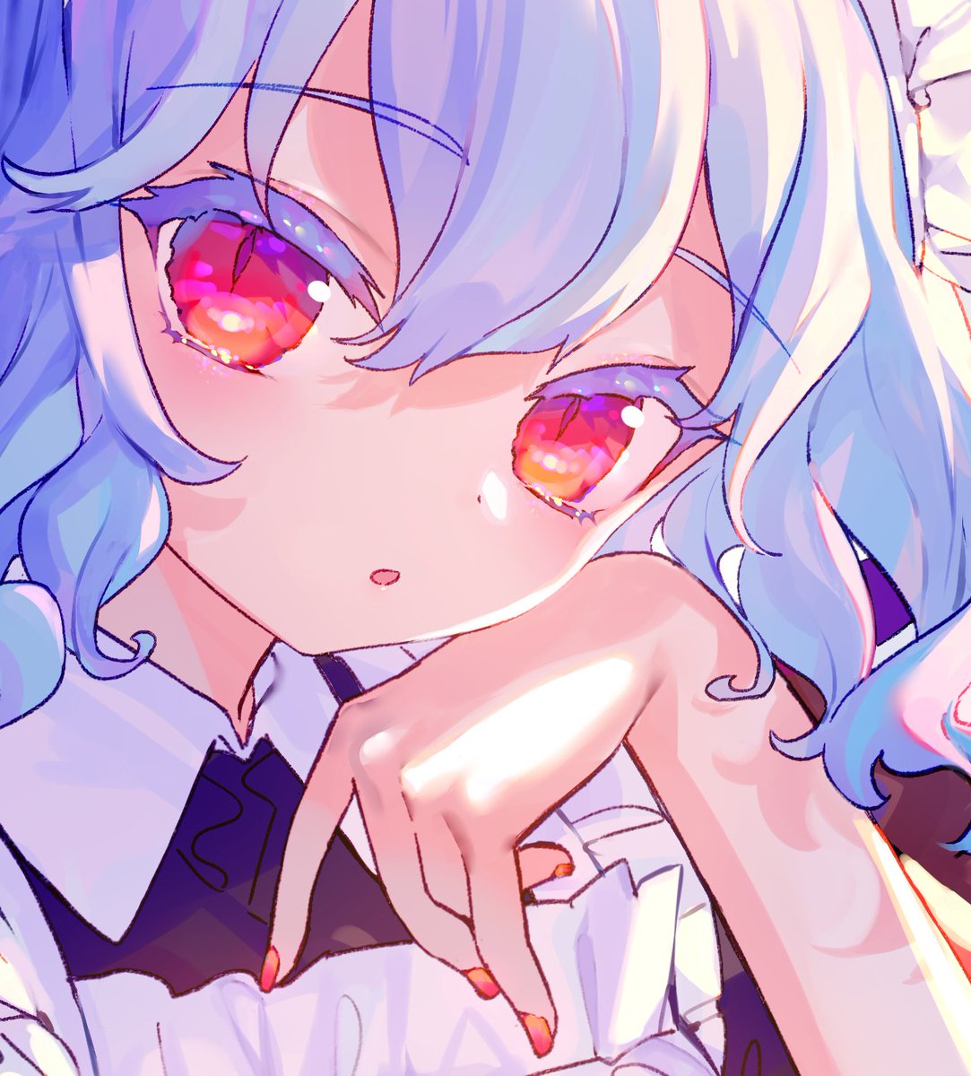 izayoi sakuya ,remilia scarlet 1girl solo red eyes maid headdress red nails maid looking at viewer  illustration images