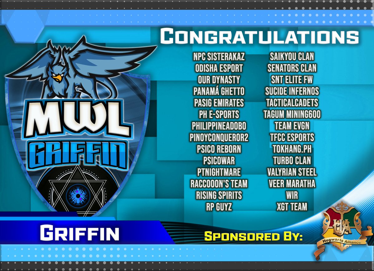 Mais um desafio! 
Mytical War League - Griffin 
<a href="/Hogwarts2018/">Mythical War League ( MWL )</a>
15vs15 th13 👌
Boa sorte no torneio às restantes equipas, especialmente ao <a href="/AliancaTuga/">Alianca Tuga</a> e <a href="/PtnightmareG/">PTNightmare Gaming</a> 
Siga mostrar a raça tuga 🇵🇹🇵🇹🇵🇹