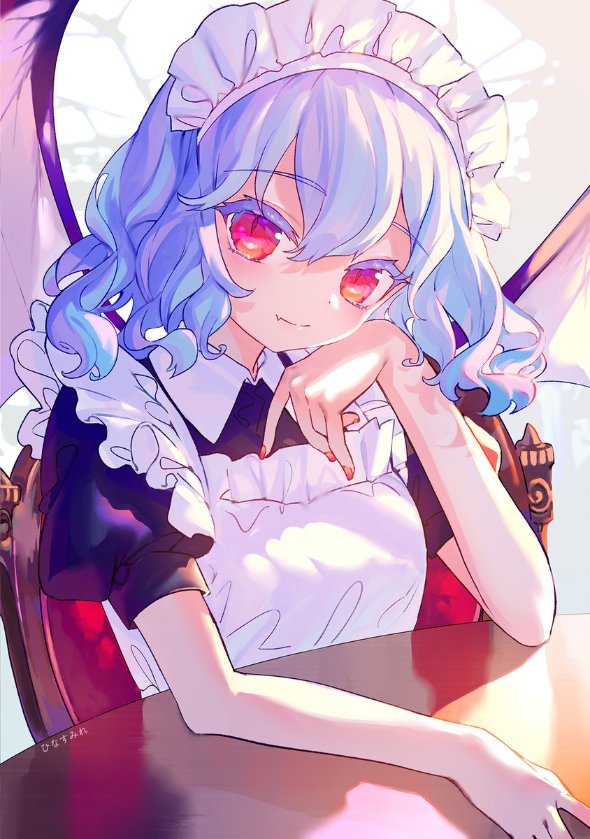 izayoi sakuya ,remilia scarlet 1girl solo red eyes maid headdress red nails maid looking at viewer  illustration images