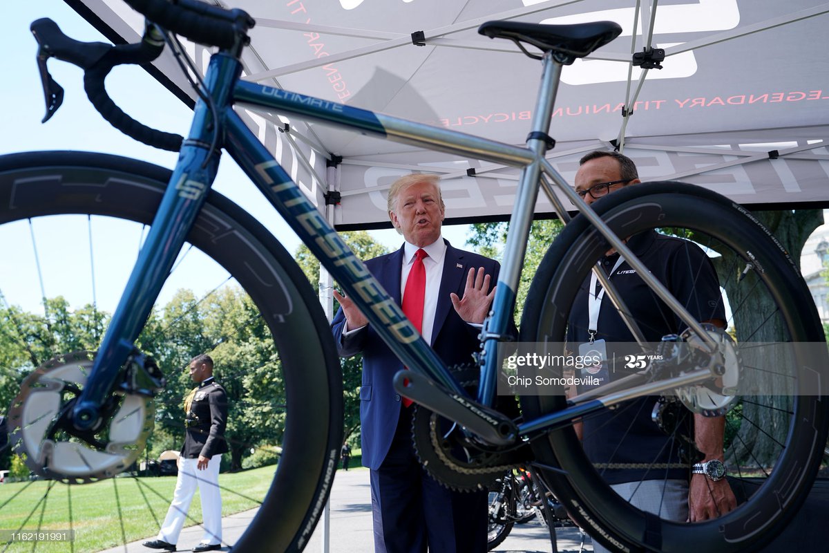 Here he is in front of a Litespeed making a hand gesture that says, "Keep that thing away from me." He was actually praising Litespeed for manufacturing in the U.S.