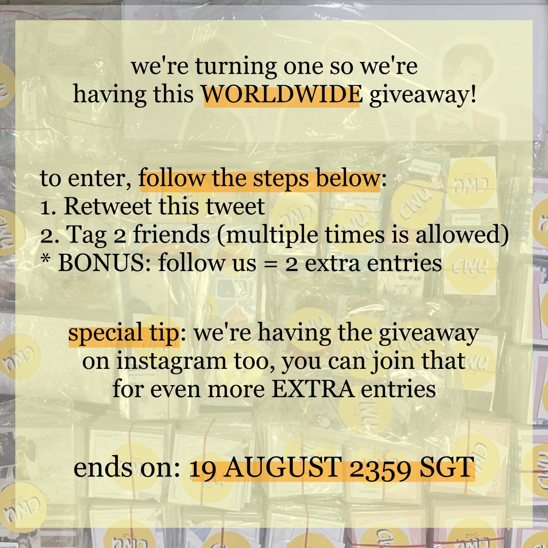 cwuprints's tweet photo. [#cwuprints] WE'RE TURNING ONE 🥳 
to celebrate, we're giving out store credit worth ✨$100 ✨to ONE LUCKY WINNER

refer to the tweet below on how to join this worldwide 🌍 giveaway!

giveaway ends 19 AUGUST 2359 SGT, send in your entries &amp; goodluck! 🤩 https://t.co/7X1dQO46xo