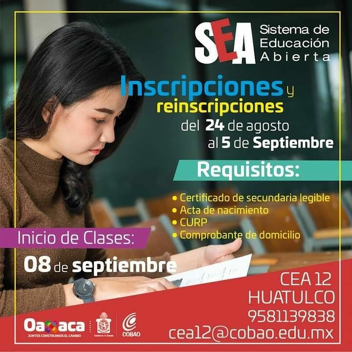 ebanost's tweet photo. Inscríbete en el CEA12 Huatulco, termina tu bachillerato y superate 👍 https://t.co/nRMceThlKh
