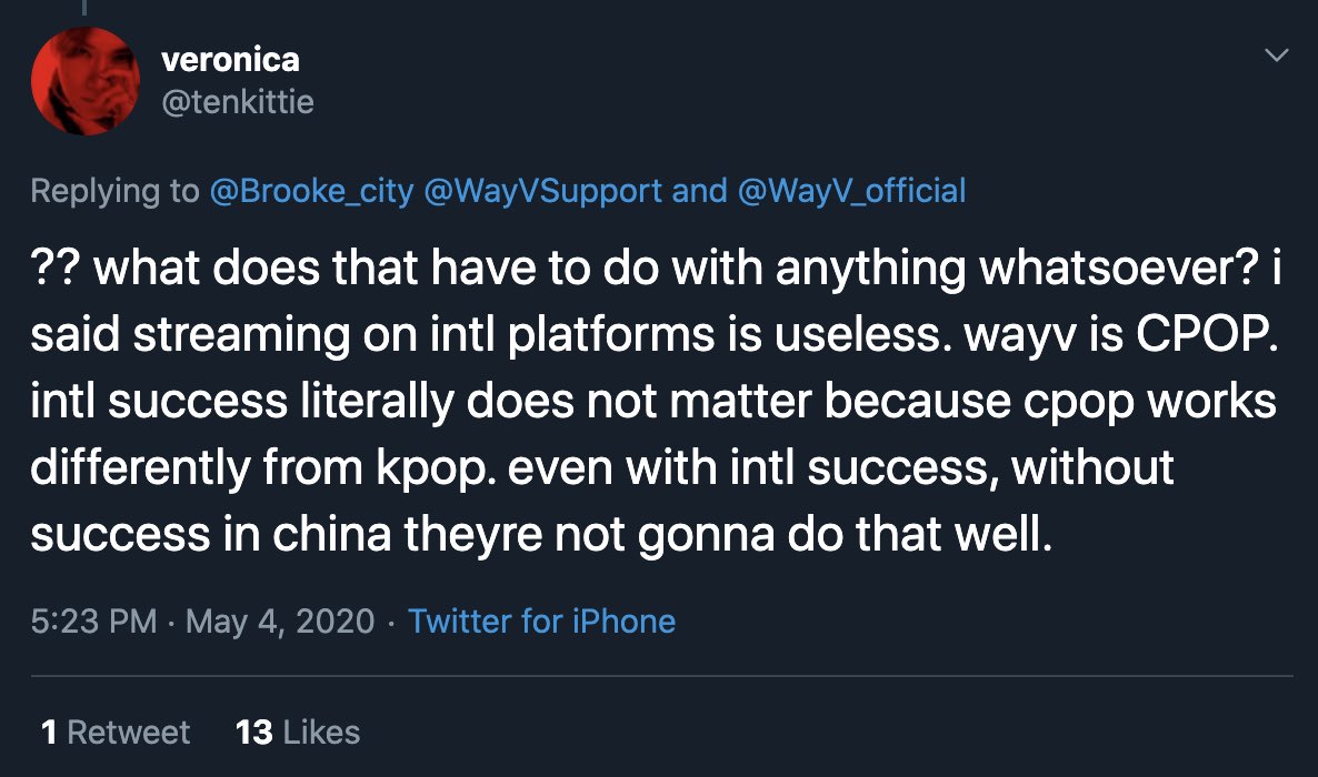 WayV has been asking for stages since debut, and as soon as they get them in Korea, separatists still aren’t satisfied. It’s as if they don’t care about WayV’s promotional success if it’s not affiliated with China/c-pop and they use that angle to seem “different” from kpop stans