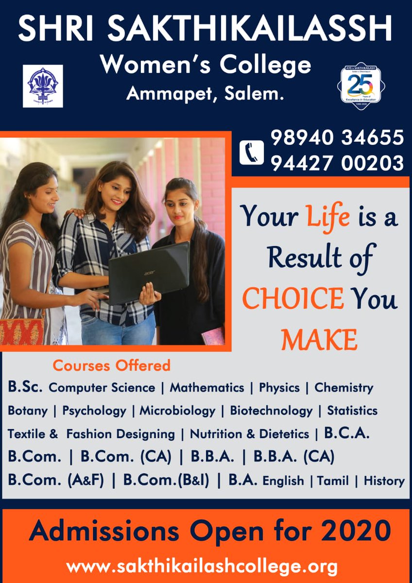ChemistrySwc's tweet photo. Shri Sakthikailassh Women's College,Salem
Your Life Is a Result Of CHOICE You MAKE 
#StudyAtSakthikailassh
#BestWomensCollegeinSalem
#OnlineAdmissions
#GoodInAcademics
#ExcellentPlacement
#BrightFuture
#WeCreateResponsibleWomen
#StaySafeStayHome https://t.co/1GMMNAOLzd https://t.co/elDi16PWqf