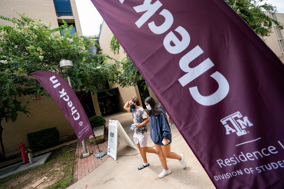 TAMU's tweet photo. To all of the Aggies moving into their new homes this week, we’re glad you’re here. Happy Move-In Day! 👍🏠 #tamu https://t.co/V10VVOiNJU