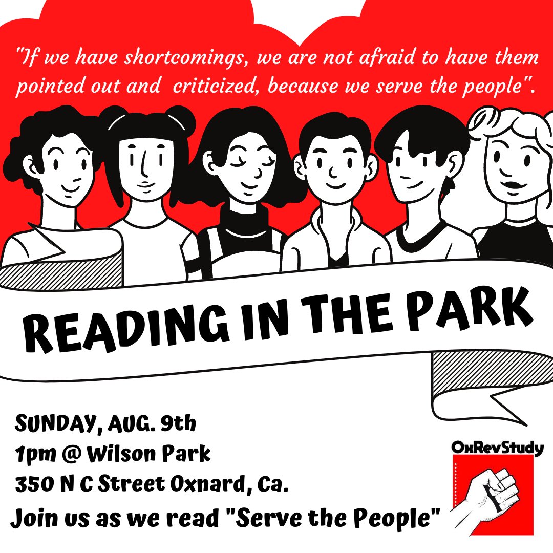 OxRevStudy's tweet image. Tomorrow is our bi-weekly reading group in the park! All are welcome to come study &amp;amp; learn with us! :)

This weeks text will expand on what it means to dedicate ourselves to the people of Oxnard. Why do we organize? What keeps us going despite obstacles like state repression?