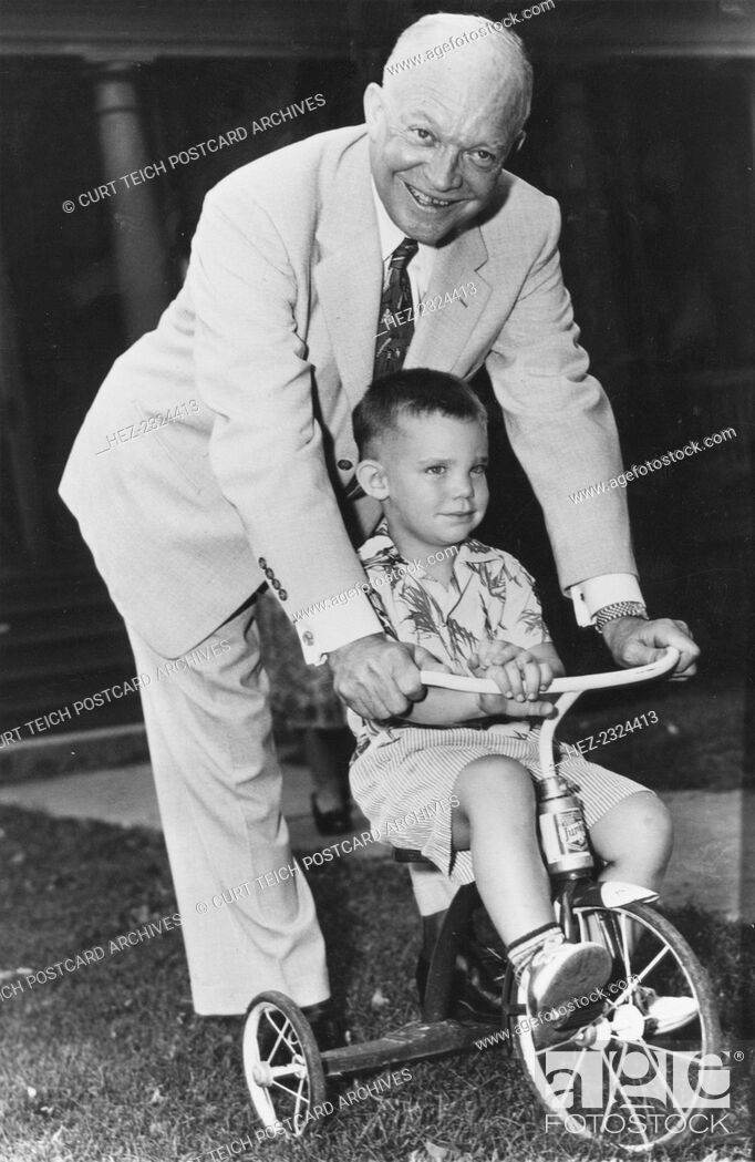 Next is Dwight Eisenhower. Despite Ike's nickname being just one letter short of bike, the only thing I could find was Ike helping his grandson ride a bike.