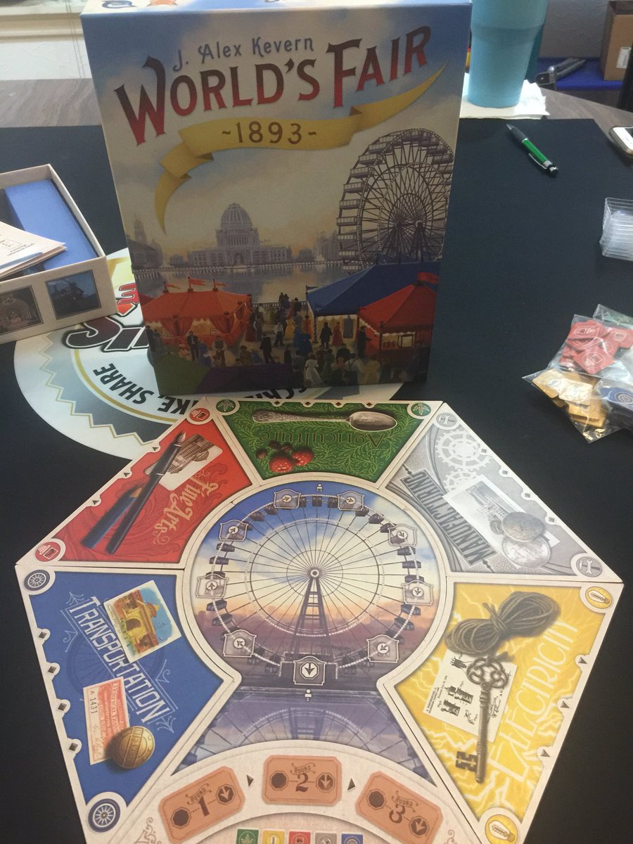 calcapone66's tweet image. Playing some Worlds Fair 1893 such a fun game by @FoxtrotGames @PlayRenegade score was me 64 wife 51 #boardgames #boardgame #saturdaygaming