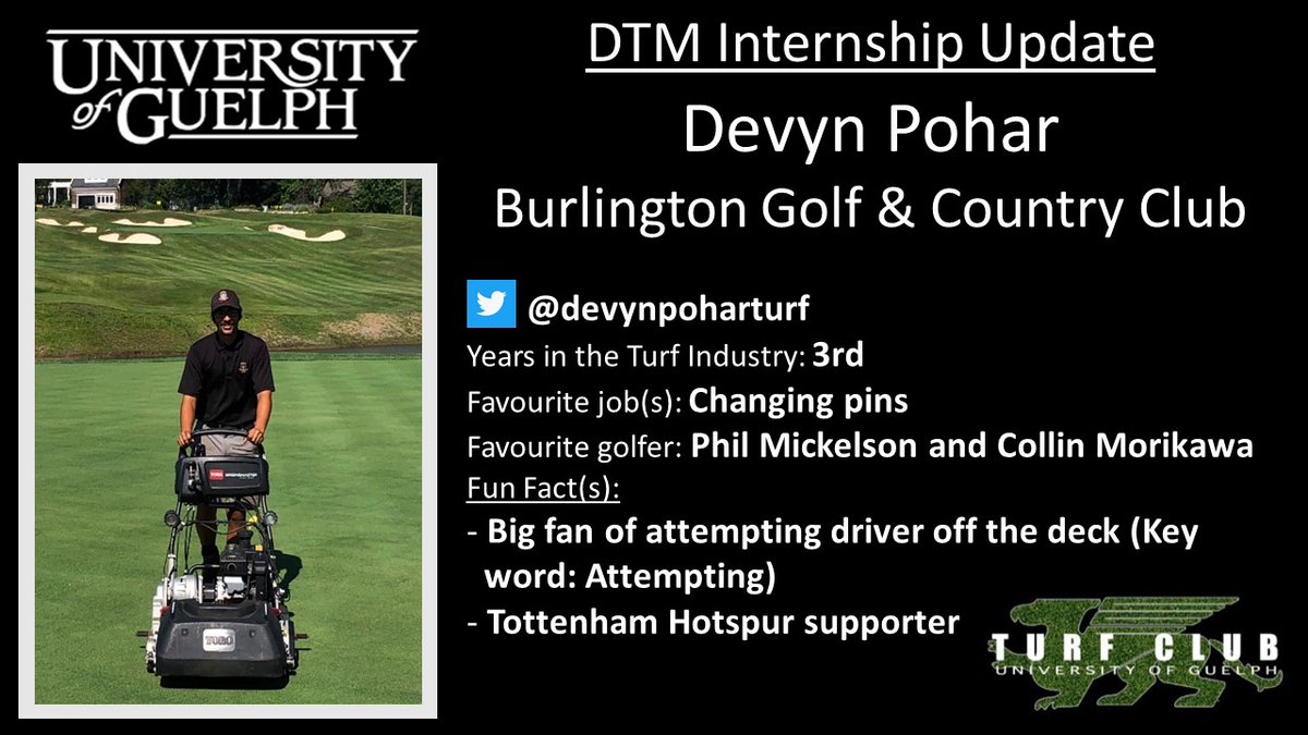 UoGuelph Turf Club (@uogturfclub) on Twitter photo After going on a field trip to Burlington Golf & Country Club, <a href="/devynpoharturf/">Devyn Pohar</a> knew that he had to do his internship there. So he joined the turf crew under the tutelage of his soon-to-be teacher Dean Baker (@BGCCTURF). #DTMInternshipUpdates After going on a field trip to Burlington Golf & Country Club, <a href="/devynpoharturf/">Devyn Pohar</a> knew that he had to do his internship there. So he joined the turf crew under the tutelage of his soon-to-be teacher Dean Baker (@BGCCTURF). #DTMInternshipUpdates