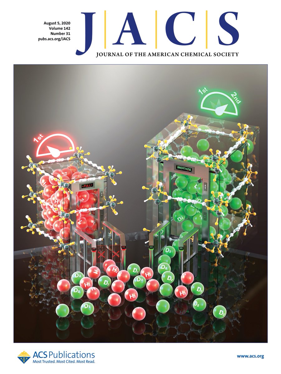 The Journal of the American Chemical Society (JACS) just highlighted our most recent paper on its cover page. Thanks to all the authors, especially to the leader of this work Prof. Hyunchul Oh, for all the effort invested in this great work! #MOFs #FlexibleMOFs #IsotopeSeparation