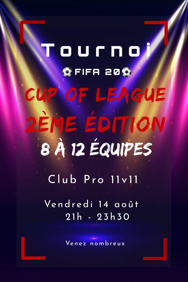CUPOFLEAGUE1's tweet photo. Rendez vous Vendredi 14 août 
2ème ÉDITION @CUPOFLEAGUE1 

Venez nombreux 

https://t.co/6eVxIHjozM https://t.co/WPumBpCqF7