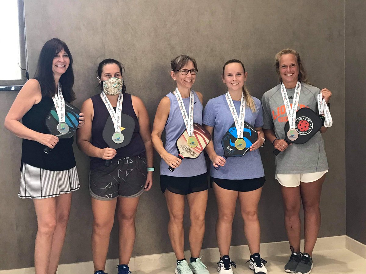 SoonerStacey's tweet photo. **Life Time Picklemania 2020** Lauryn and I were partners for our first pickleball ladies tournament. Won gold in our division!! #pickleball #motherdaughter #coordinatingoutfits #lifetimeokc #picklemania https://t.co/MPW0rGud5Q