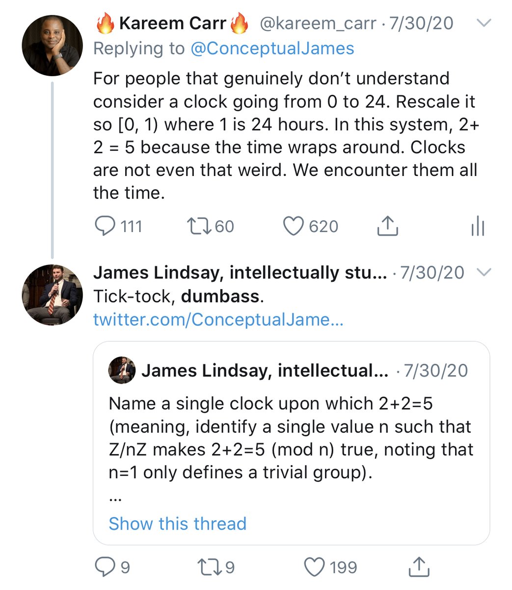 "Tick-tock, dumbass" https://twitter.com/ConceptualJames/status/1289038503892996098?s=20