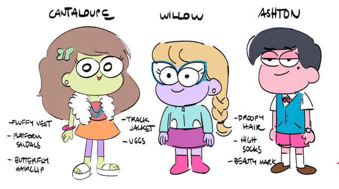 Hope people liked DOLLED UP! Was my lingering horror of feeling trapped in the American Girl doll store apparent to anyone else? These are my rough colors and notes for the clique kids! I gave them outfits/names I would see and hear all the time. 