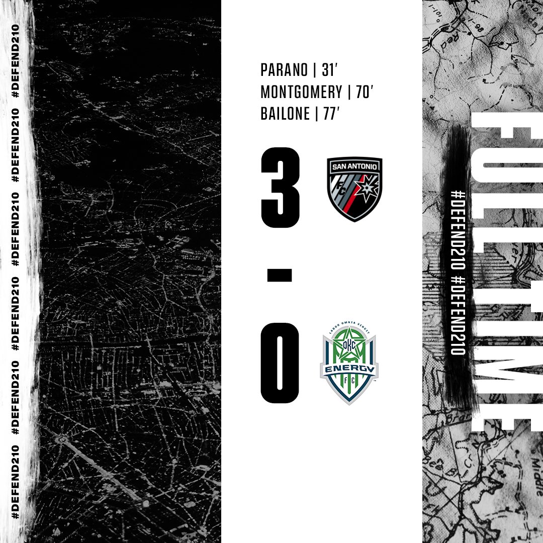 SanAntonioFC's tweet photo. FULL TIME:

Three points. A clean sheet. Now focus turns to Wednesday! 🙌 #Defend210 https://t.co/0kUAA0U41z