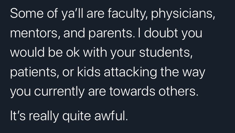 And yes, I am faculty and a parent. I wouldn’t approve of my trainees or my kids gratuitously attacking someone in any forum. But I applaud and support them for standing up against harassment, misconduct, abuse, and the truth. I also can use my platform to amplify the message.