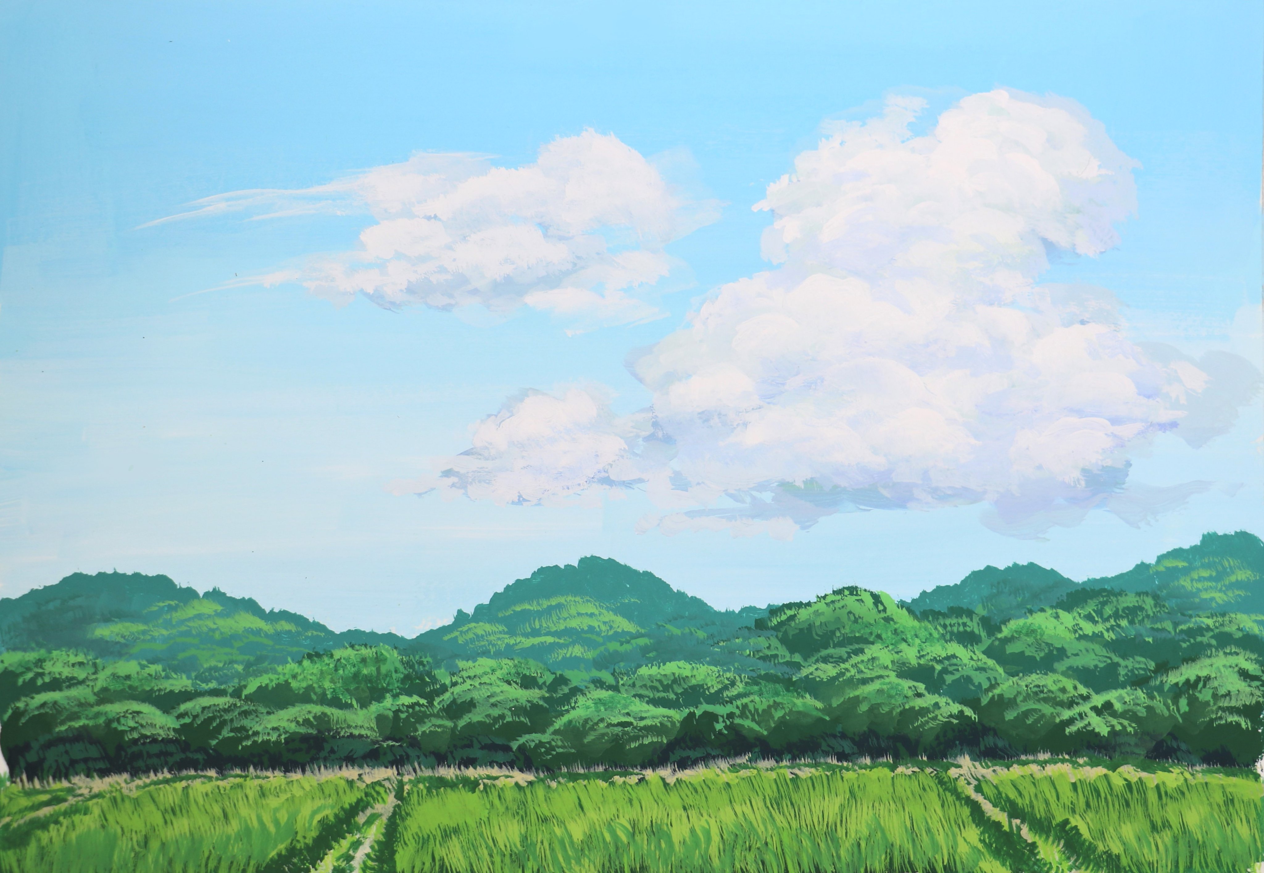 Kaiteki Art 快適アート アクリル絵の具で描くジブリ風味 な山と田園の風景画の描き方 解説動画をつくりました 不透明水彩で風景を描くコツを解説しています 簡単な塗り方でリアルに立体感でますので夏休みの宿題の参考にしてみてくださいね