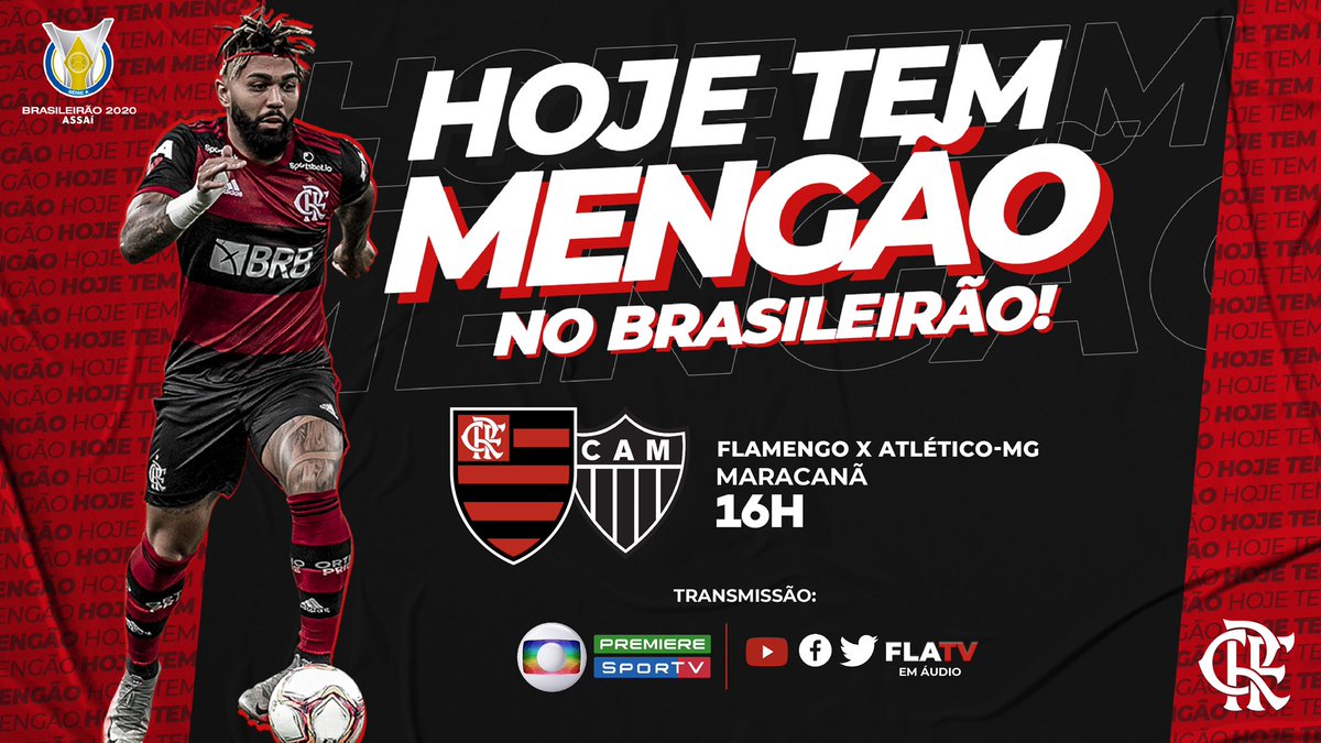 Flamengo's tweet image. Hoje tem Mengão! 

O Mais Querido estreia no Campeonato Brasileiro, às 16h, contra o Atlético-MG e o Maraca será o palco. Vamos com tudo, Nação! 🔴⚫️

#CRF