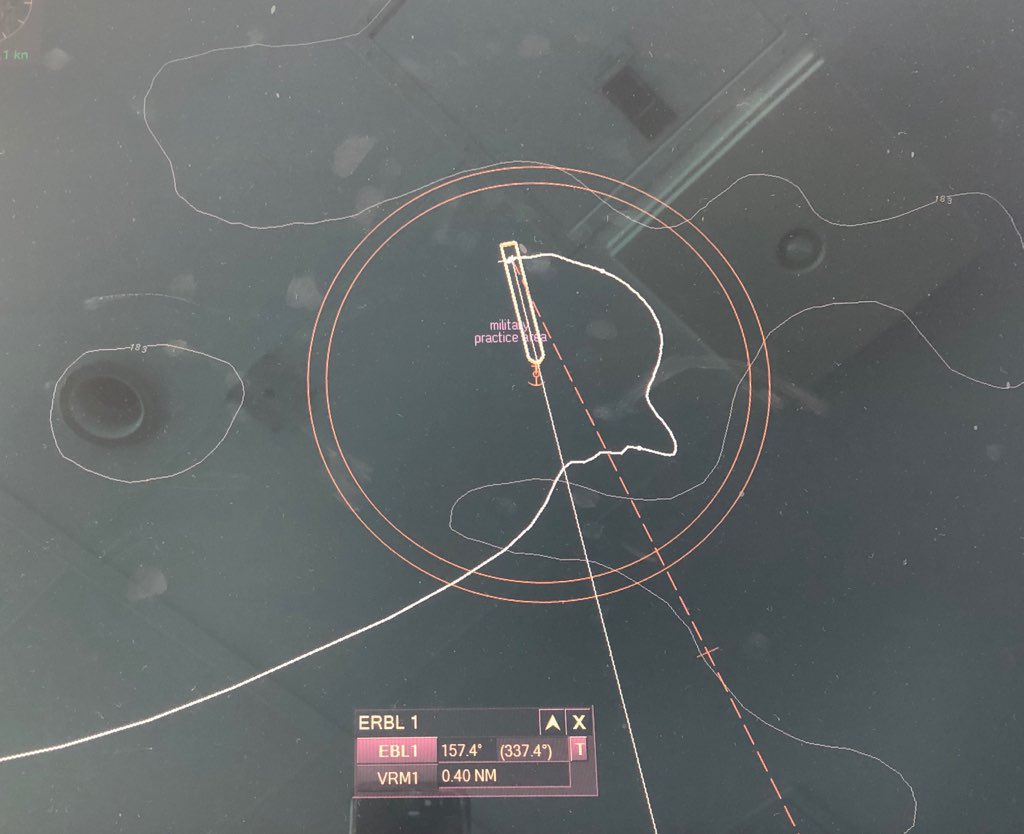 CaptainJ_A_C's tweet photo. My friend @PaulMiller81 sent me this image of his approach, anchor drop &amp; subsequent swing on the chain from his ECDIS. I think he’s a @TheSimpsons fan, because I’ve never seen a better rendition of #MrBurns. 😂😉🍻 https://t.co/QejUe58FUy