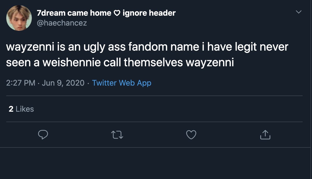 And it doesn’t have a proper translation. “weishennie” was still ok until separatists began to use it as a way to not only separate WayV from NCT but to also separate themselves from NCTzens.