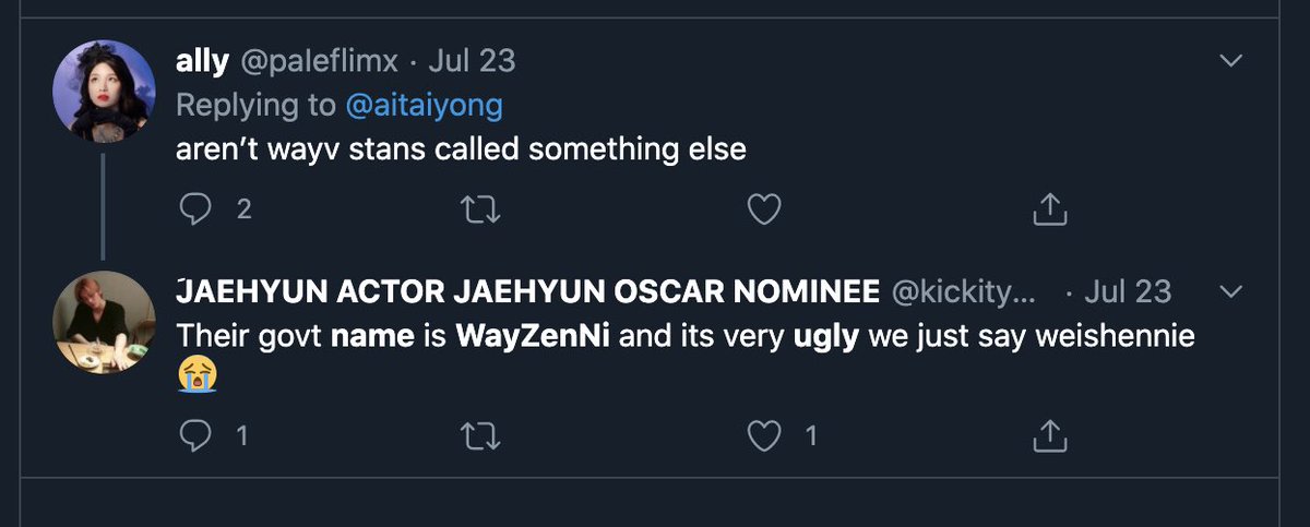 And it doesn’t have a proper translation. “weishennie” was still ok until separatists began to use it as a way to not only separate WayV from NCT but to also separate themselves from NCTzens.