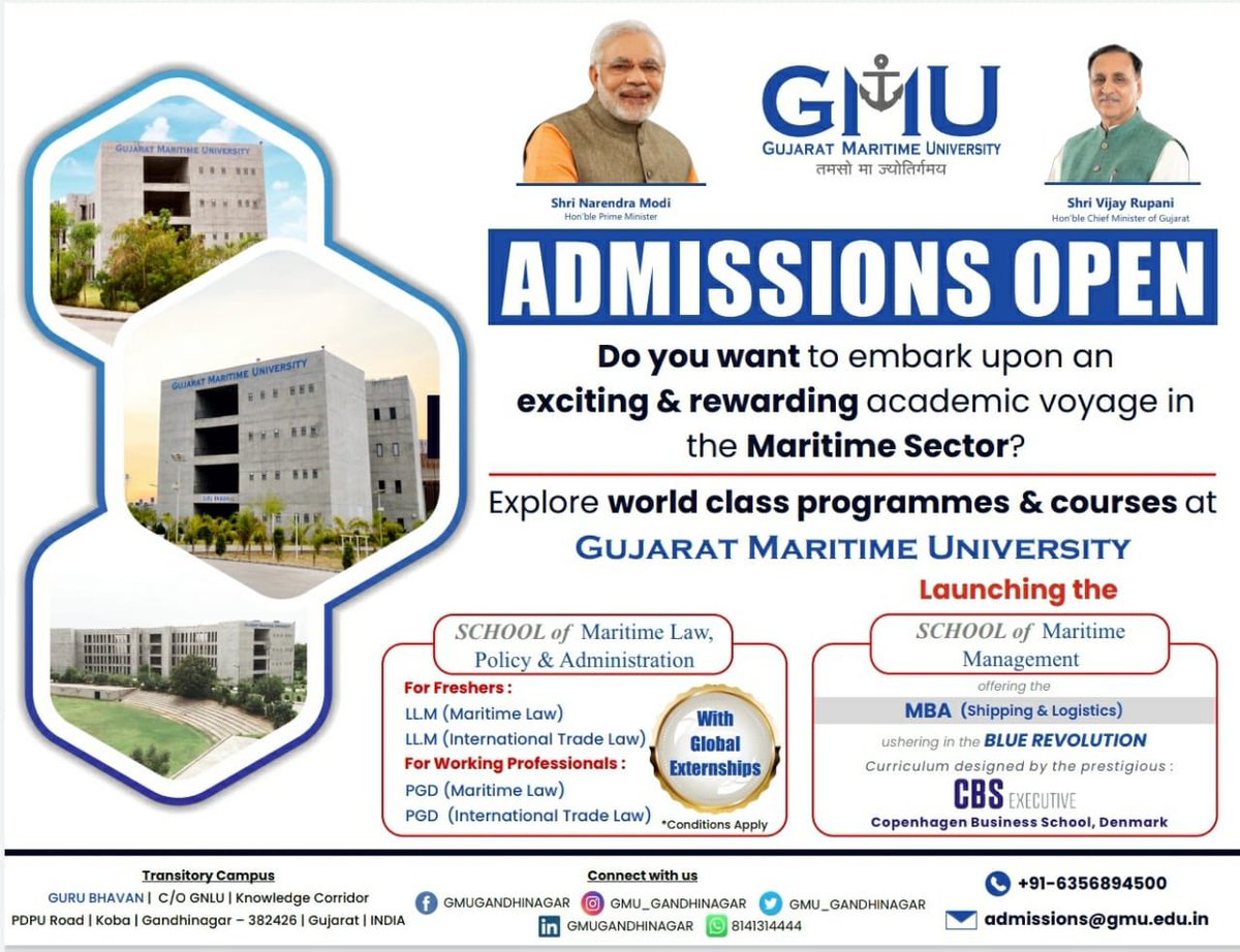 Admissions open for the #LLM & #PostGraduateDiploma with specialisations in #MaritimeLaw & #InternationalTradeLaw  and for the  #MBA in #Shipping & #Logistics !!!

@Ports_GMB @sharad_dharan
