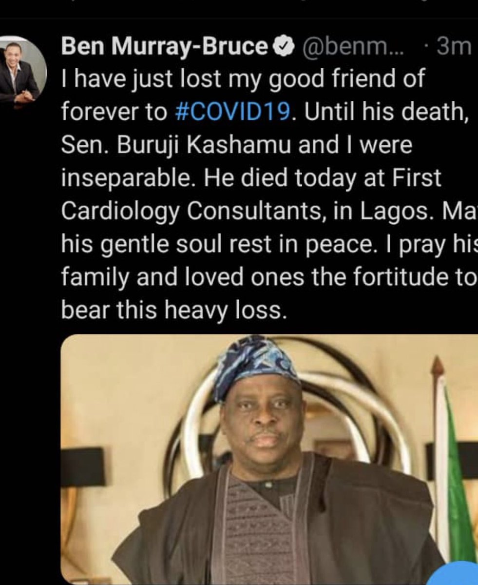 AWATVTV123's tweet photo. Just in 👌
Senator buruji kashamu died of #COVID19 at the first cardiologist consultant in Lagos https://t.co/2GzMpXSwto