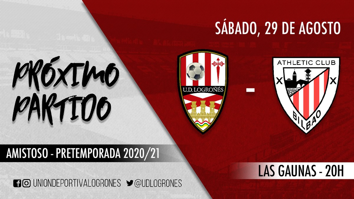 UDLogrones's tweet image. Blanquirrojos, es domingo y ¡hablamos de fútbol!

⚽️ El @AthleticClub será nuestro rival en el segundo amistoso de la pretemporada. 

📅 29 de agosto (20h)
📍 Las Gaunas

#UDLog #LaLigaSmartBank