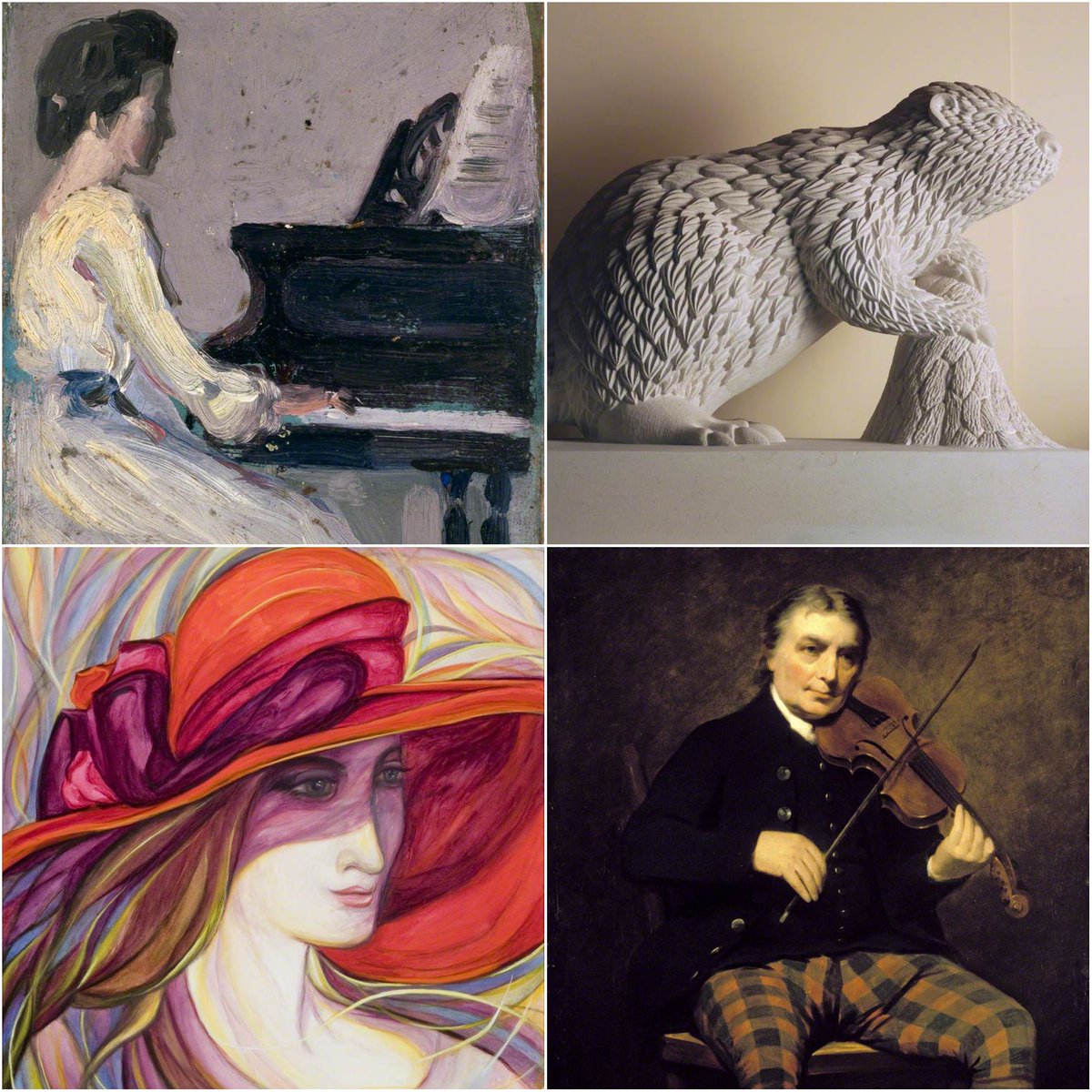 perthartgallery's tweet photo. Our #MusicalMasterpieces have joined a band! Give us your best band names!
Today's line up:
'Niel Gow' by Henry Raeburn on fiddle🎻
'Beaver' by Michelle de Bruin on log drums🥁
'The Red Hat' by Louis Andrew Rolla on vocals🎤
'Artist's Sister at Piano' by JD Fergusson on piano🎹 https://t.co/cNUX6O3h6O