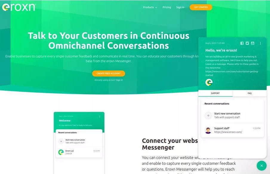 Connect your website with Eroxn Messenger
You can connect your website with Eroxn messenger and enable to capture every single customer feedback or questions. Eroxn Messsenger will help you to reach your customer in real time. You can see and reply to messages in your Team Inbox.