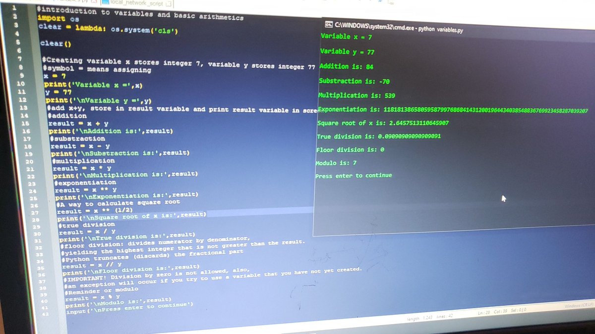 NoriegaRodrigod's tweet image. #100xcode #_100DaysOfCode #100DaysOfCode #keeplearning #100DaysOfPytho #Python
Day 2/100, introduction to variables and basic arithmetic, simple and easy to understand. Feeling confident :v