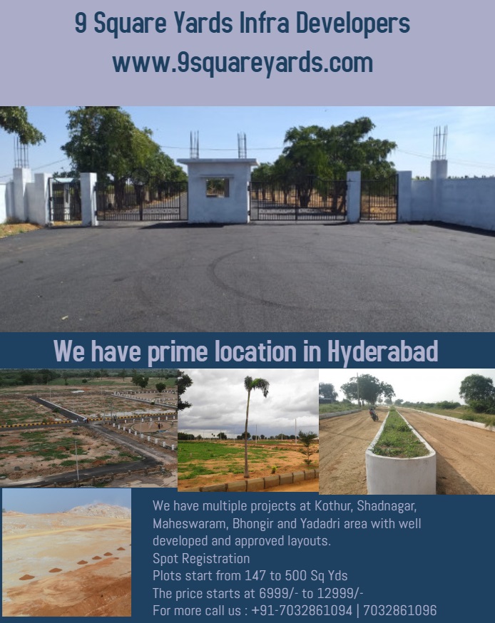 BhanuAssociate's tweet image. HMDA | DTCP |YTDA Approved layout plot at Hyd with clear Title Range start from 5K to 13.5K
More: +91- 7032861096 | 9640432934 and visit : 9squareyards.com
#9squareyards #openplotforsale #openplotathyderbad #plotatshadnagar #plotsatkothur #plotatmaheswaram #plotsatyadadri
