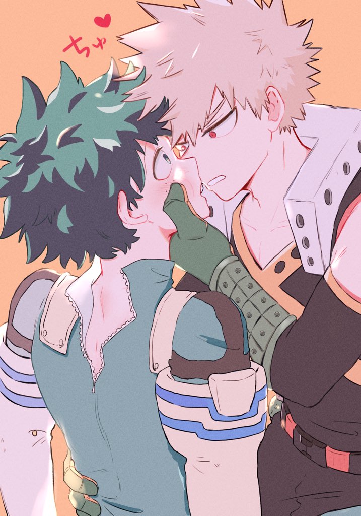 bakugou katsuki ,midoriya izuku multiple boys male focus 2boys spiked hair blonde hair red eyes gloves  illustration images