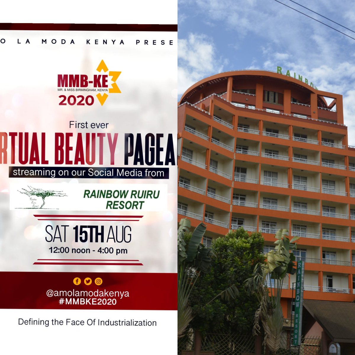 VictoriaMumbi9's tweet photo. @amolamodakenya1 present the first virtual Beauty pageant live from @rainbowruiru
Resort where the county blends with the City
#MMBKE2020 https://t.co/PRfpNYTl0K