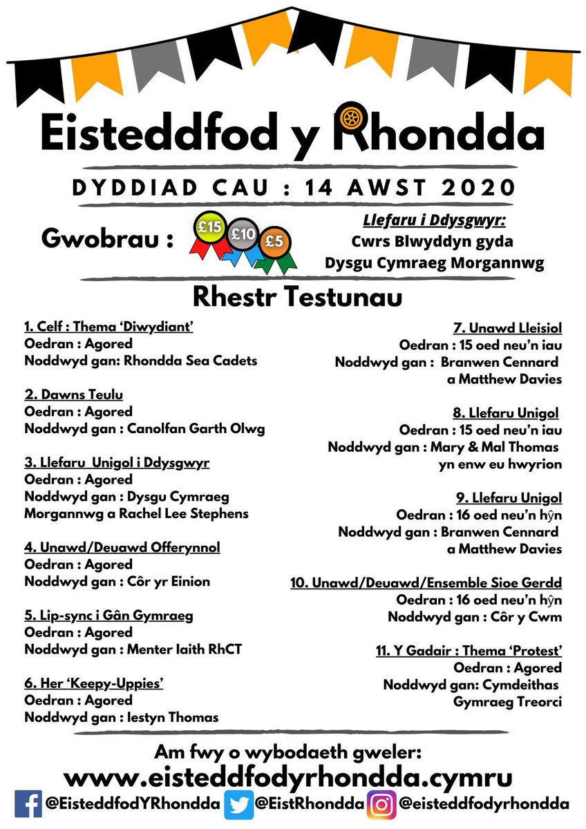 Beth am gystadlu yn Eisteddfod y Rhondda? Byddwch yn greadigol @ClwbYBont @CitrusArtsUK @GarthOlwg_Isaf @YGCymerRhondda @GarthOlwg_Canol @GartholwgLLC @LearnCymraegCF @DysgwyrCymraeg @SBARCT_Cymraeg