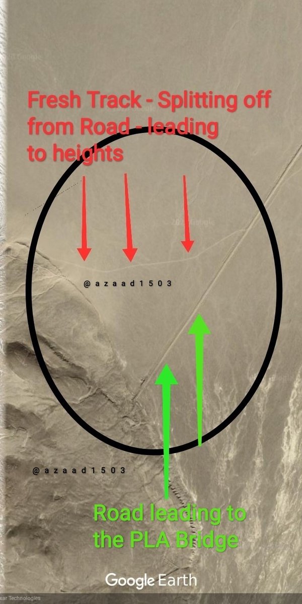 3)NO recent PLA infra cnstructn in d area. Road, Bridge & 2 PLA Bases started appearing since early 2000s.4)Only recently, PLA has positioned on the heights 2 the SW of the Bridge. Though these new positions r difficult 2 pick bt fresh tracks help speculate 2/ #IndiaChinaBorder