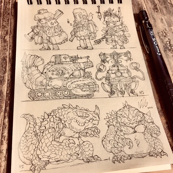 ミリタリーっぽくお絵かき。 #クロッキー帳 #シャーペン #イラスト #ミリタリー #軍人 #ロボ #モンスター 