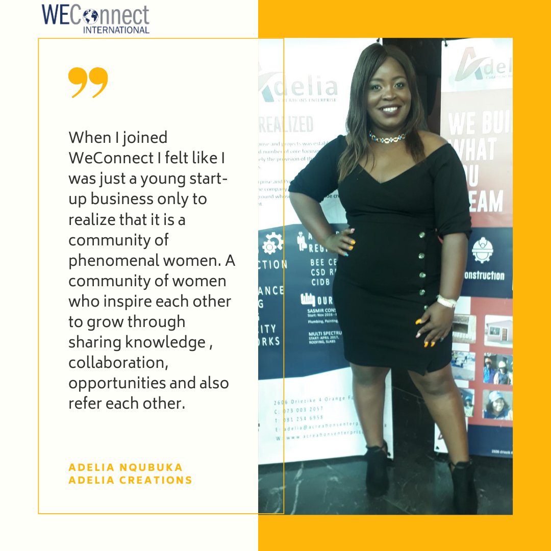 WEConnect_SA's tweet photo. When @AdeliaCreations joined WEConnect International, she had just won a business pitch competition with @GautengDED and @JNJAfrica sponsored her certification. An active member, Adelia has gotten the most out of the network from networking to training! Happy #WomensDay! https://t.co/mnRr2iAnLO