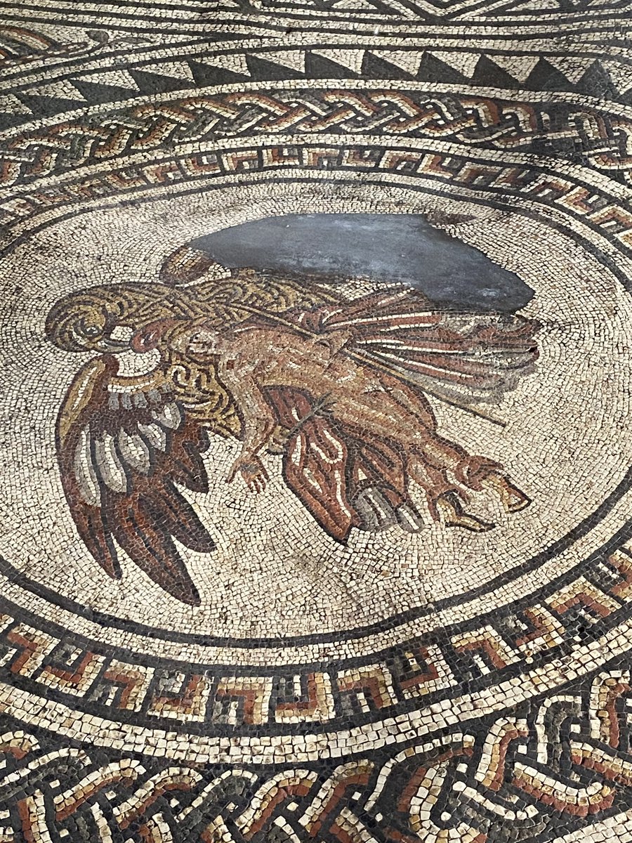 The triculinium (dining room) houses my favourite mosaic - Ganymede wearing a red Phrygian hat being abducted by Zeus disguised as an eagle. In the centre of the room is a piscina (water basin) surrounded by six Maenads.