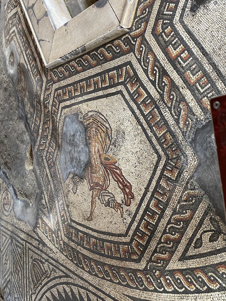 The triculinium (dining room) houses my favourite mosaic - Ganymede wearing a red Phrygian hat being abducted by Zeus disguised as an eagle. In the centre of the room is a piscina (water basin) surrounded by six Maenads.