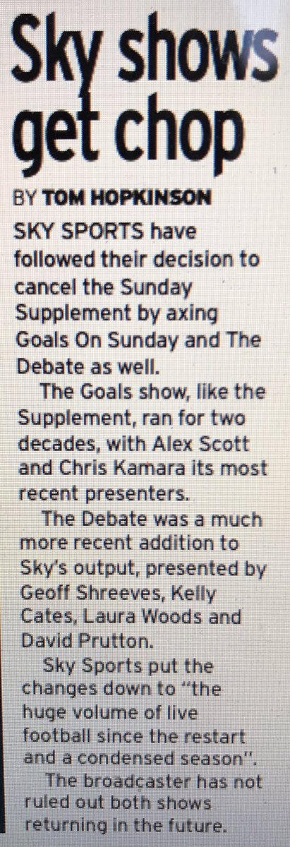 No more Goals — Sky ring another change to Sunday mornings 👇🏻